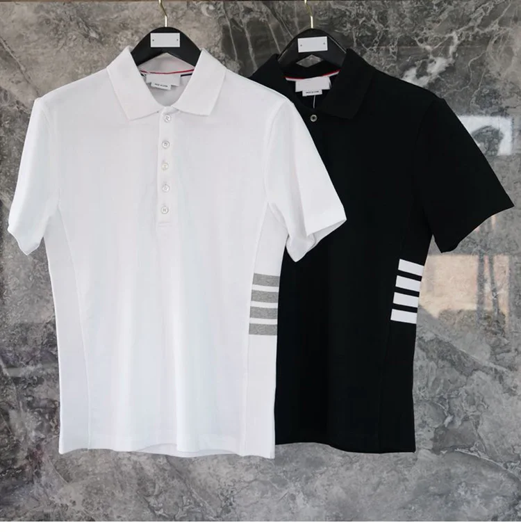 

New Fashion 2021 TB THOM Brand Polo Shirts Men Casual Striped Solid Polo Slim Summer Short Sleeve Turn Down Collar Polo Clothing