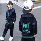 2021 новый двухсторонний плюш комплект одежды для мальчиков; Сезон осень-зима теплая письмо, костюмы для детей, От 3 до 9 лет, детская одежда