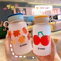 350ml cherry bear tea isolator matte glass sealed leak proof filter cartoon water cup student borosilicate glass water bottle