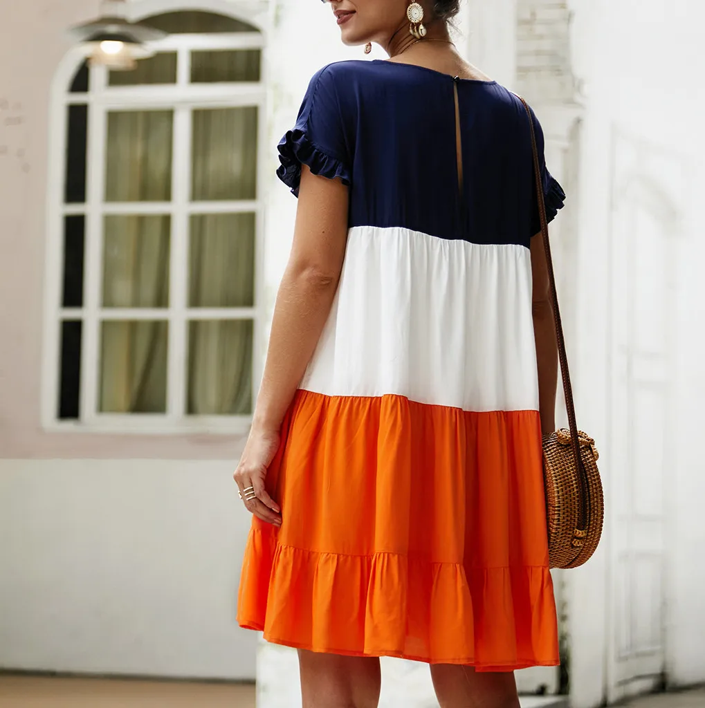 2019 летние современные женские повседневные Лоскутные с круглым вырезом новые