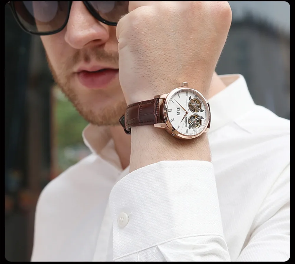 HAIQIN Men Mechanical Automatic Double Tourbillon Calendar Stainless Steel Wrist Watches Top Brand Luxury Military Male Clock