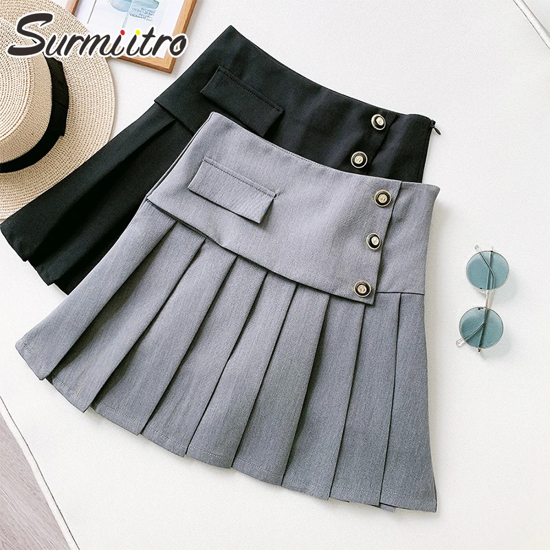 

SURMIITRO Super Quality 2021 Spring Summer Women Korean Style Metal Button High Waist Sun School Mini Pleated Female Skirt