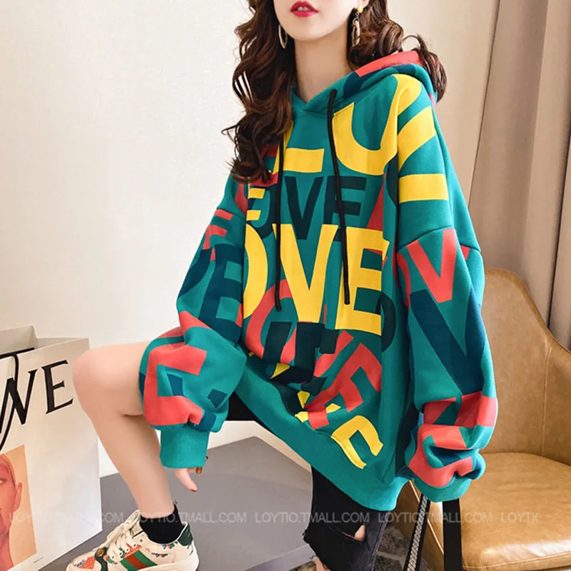 

Женские толстовки с буквенным принтом, винтажные свободные свитшоты в стиле Харадзюку, корейские пуловеры с длинным рукавом, повседневные ...