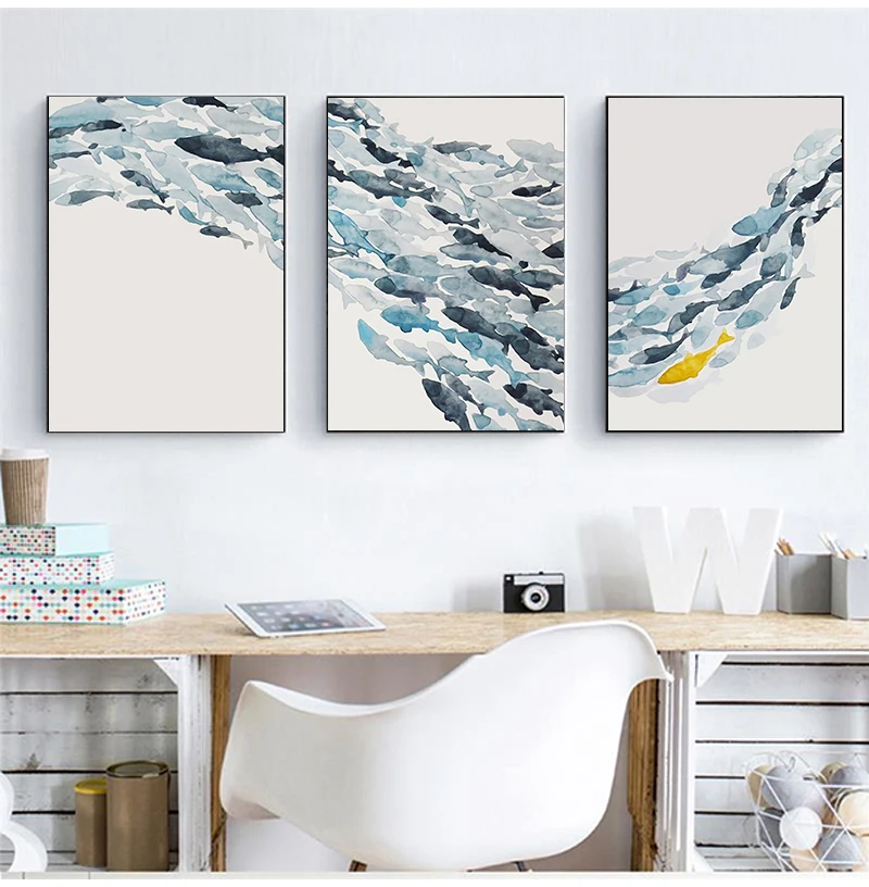 Абстрактная Картина на холсте с изображением группы рыб декоративная картина в