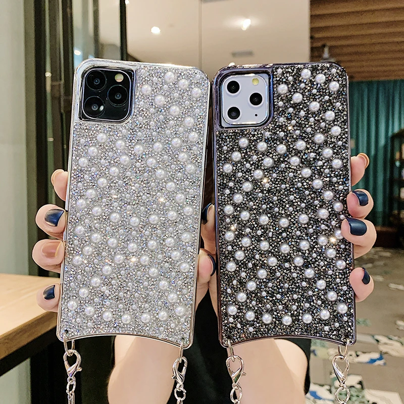 Женский Блестящий жемчужный чехол для iPhone 11 Pro Max SE 2020 10X7 8 Plus Наплечная Сумка через