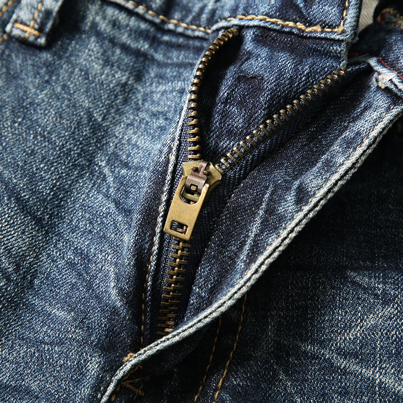 Мужские джинсы в стиле ретро KSTUN синие elsticity супертяжелая приталенная уличная