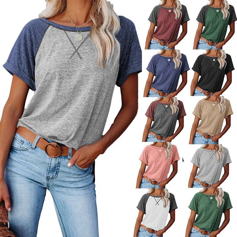 

Summer Comfort American Retro Style Fashion Woman Tee Leisure Tops Stitching Shirt Basic Daily Woamn Streetwear Top T Shirt