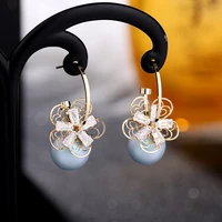 fashion opal flower earrings for gril korea new arrival pearl earring romantic xmas gifts sweet simple wedding stud earings