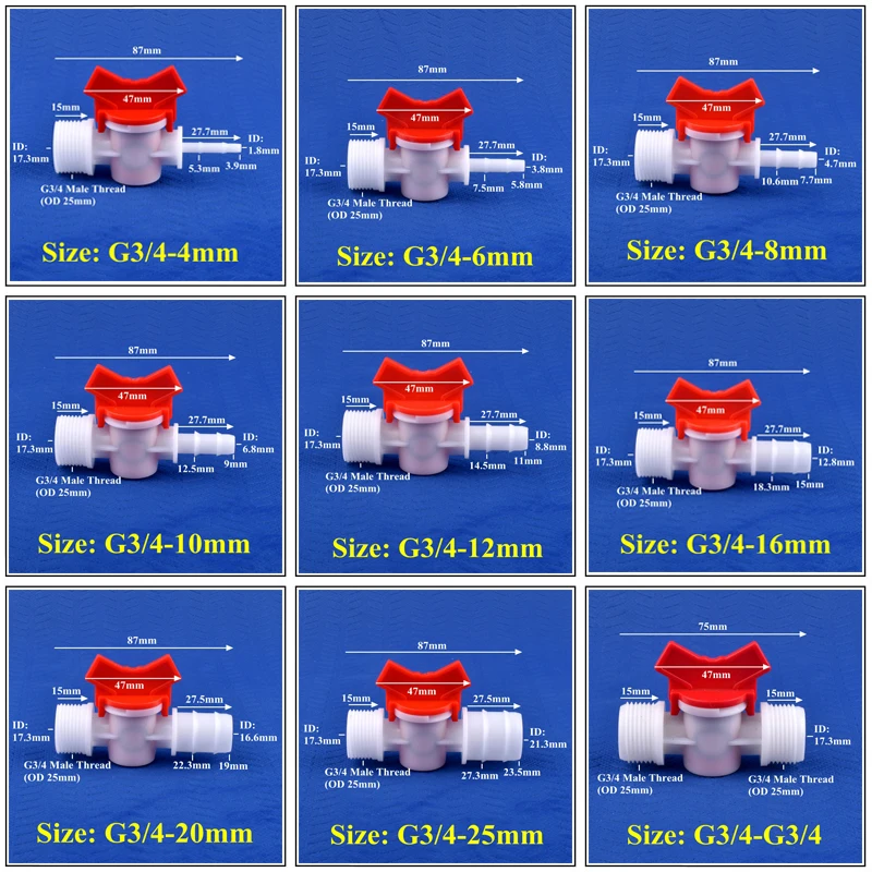 1 ~ 50 шт. G3/4 &quotдо 4 25 мм шаровой кран из помпона система капельного орошения