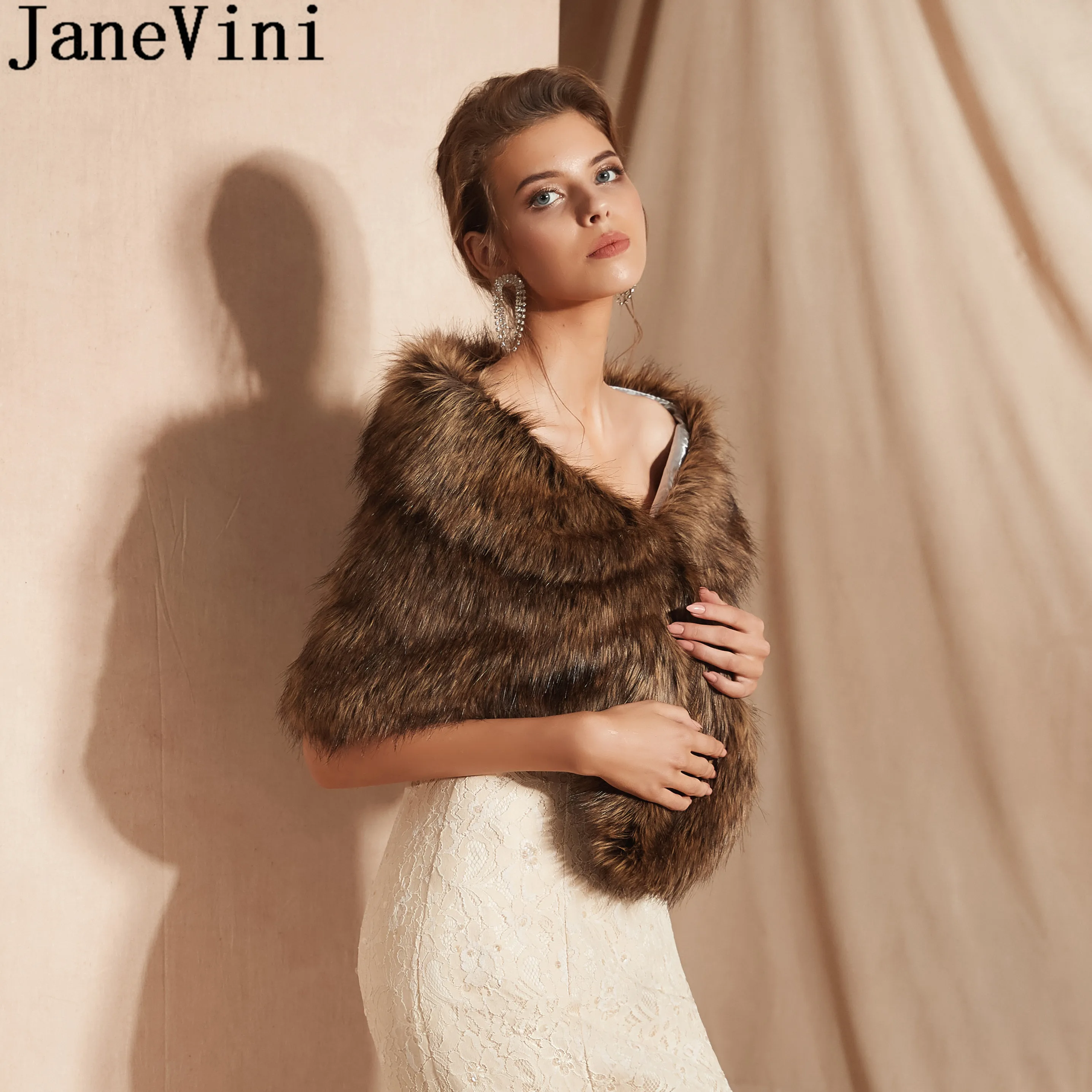 JaneVini зимняя меховая шаль для невесты вечерние болеро свадебное платье женские