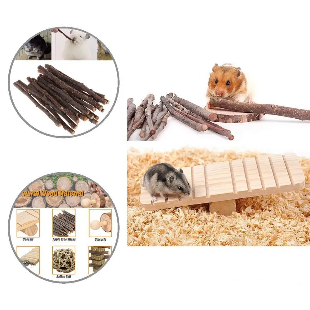 

Eco-friendly Hamster Chew Toys Natural Wood Molar Toys Hamster Play Chew Toys Hamster Toys Rabbit Toys 6Pcs
