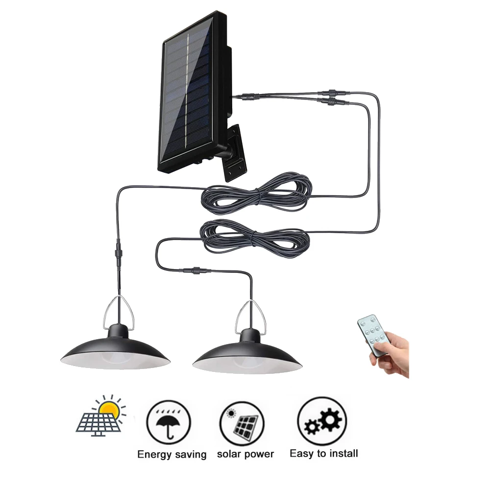 

remote 30 led 2 head Retro Lampshade solar pendant light waterproof outdoor solar lamp 3M extension line super bright lamp for G