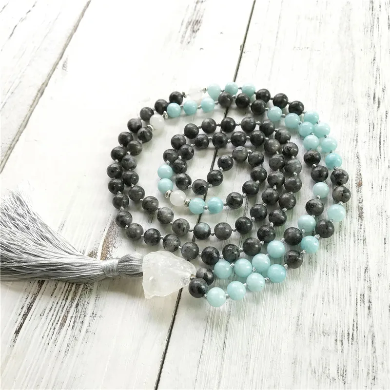 Натуральный Лабрадорит 108 бусина мала ожерелья Медитация Мала ожерелье Йога