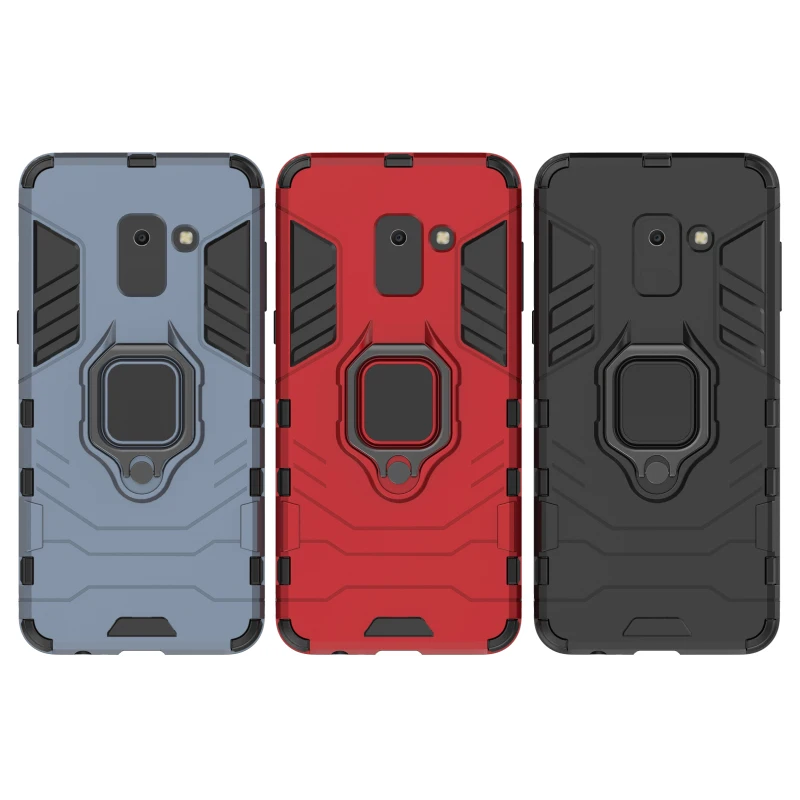 

Shockproof Rugged Armor Phone Case For Samsung Galaxy A9 A7 Plus A8 J4 J6 Prime 2018 Metal Holder Stand Back PC Protective Cover