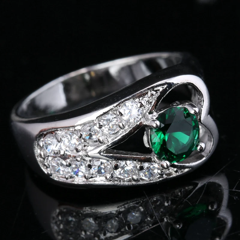 Ручной работы сердца Форма зеленый цирконий вокруг белых камней 925 серебро Jewelrys