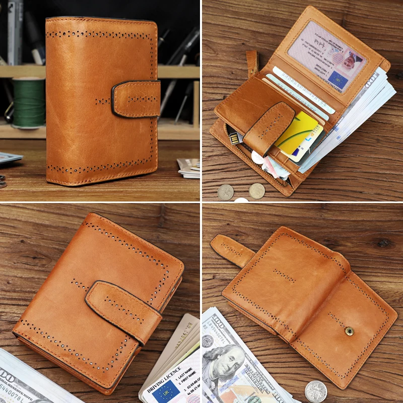 Luxury Short Wallet Genuine Leather Women Wallets Card Slot Coin Zipper Purse For Lady Hollow Design Female Money Bag