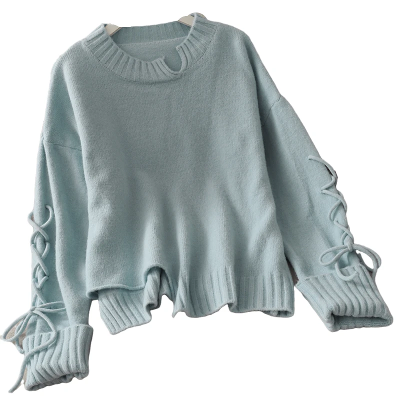 

Drawstring Knitting Women Sweater Pullovers Winter New Long-Sleeved Loose Casual All Match Female Pulls Outwear Tops