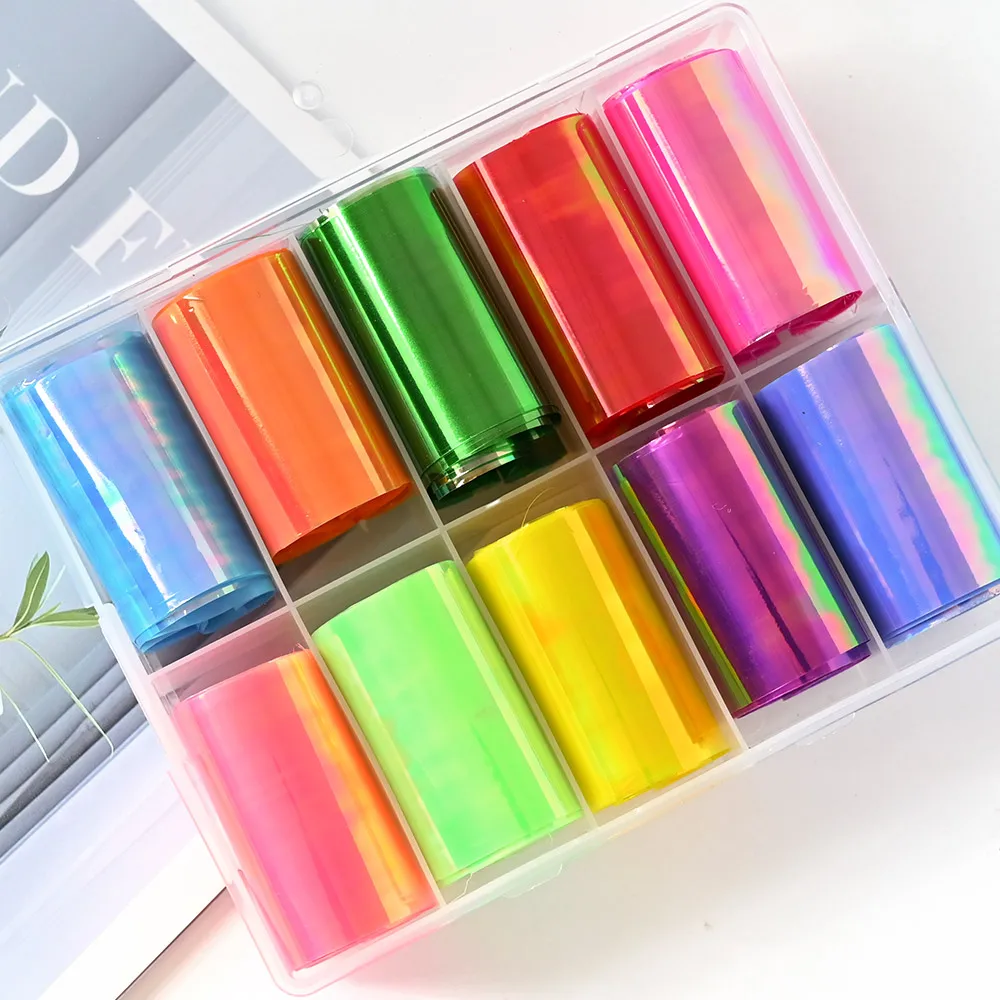 

10roll/box 4cm*100cm/roll aurora nail foils,glass paper for DIY manicuernail art sticker iridescence broken cellophne&NZ07