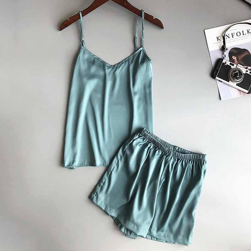 Женские пижамы Шелковая Женская пижама Новая женская сексуальные летняя