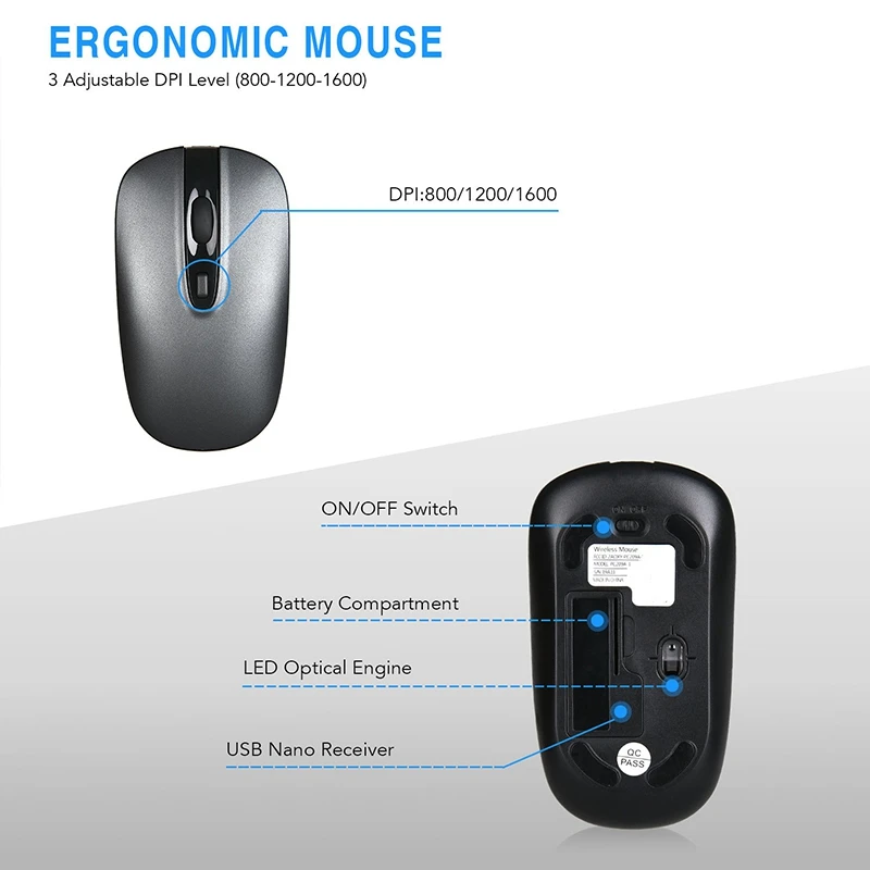 

Wireless Keyboard Mouse Set Ergonomic Mouse PC Mause Silent Button Keyboard and Mouse Combo for Notebook Laptop PC