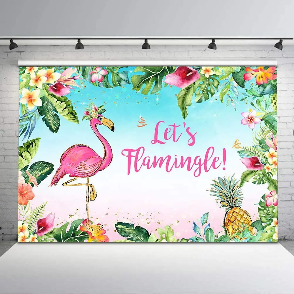 

Фон для фотовечерние ъемки с гавайским фламинго, ананасами, летним фламинго