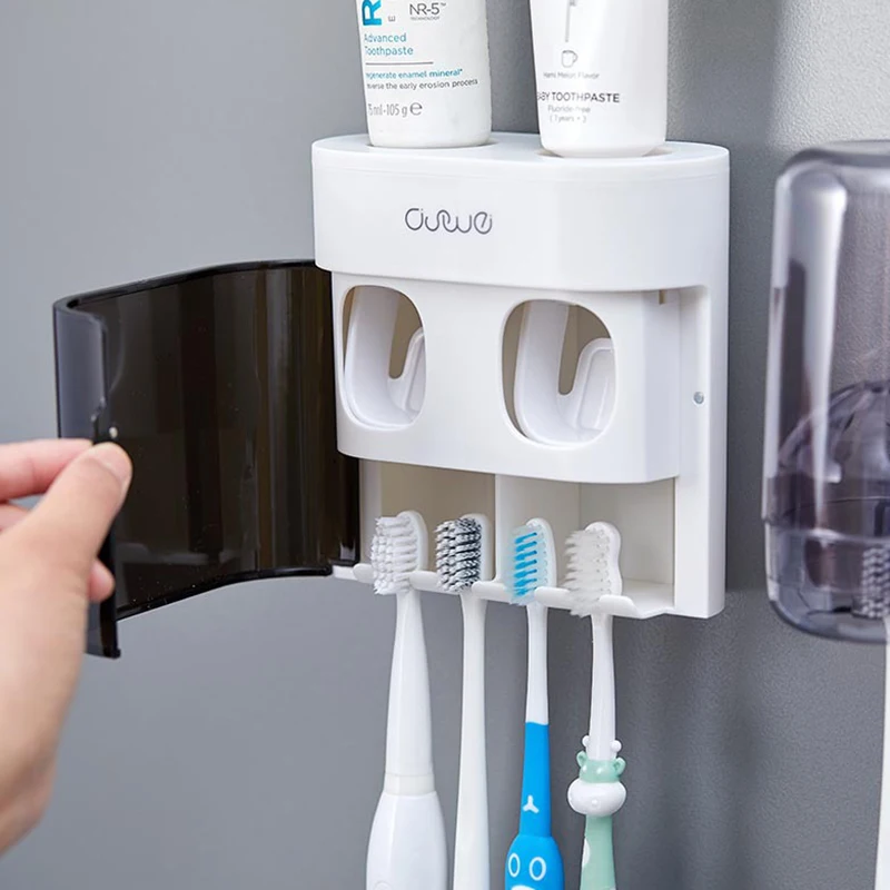 

Bathroom Accessories Toothpaste Dispenser Home Wall-mounted Toothbrush Holder Automatic Toothpaste Squeezer With Magnetic Cover