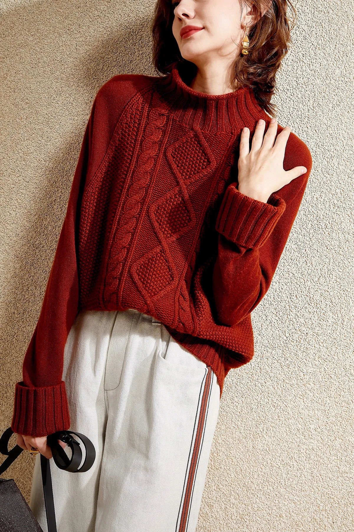 Retro autumn and winter half-high collar cashmere sweater women loose large size silhouette bottoming shirt lazy wind thickened | Женская