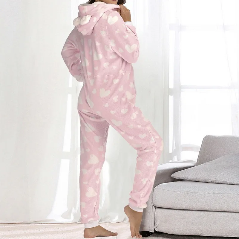 

Winter Warm Pajama Women Flannel Pajamas Long Sleeve Onesie Jumpsuit Hooded Pajamas Zipper Jumpsuit Women Rompers Onsies Pajamas