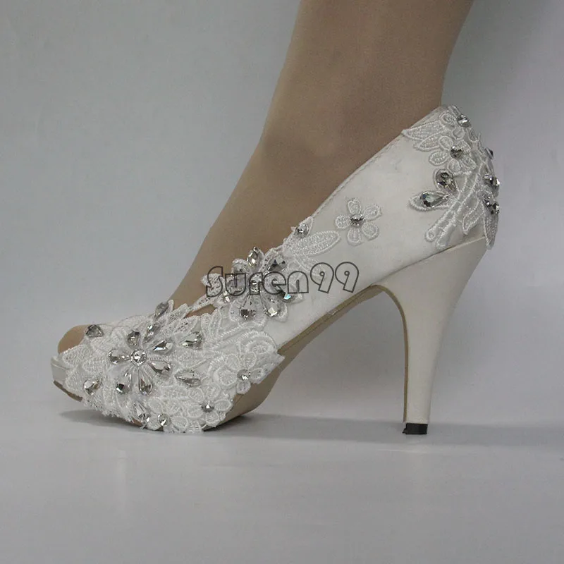 

Sweet women Wedding shoes bridal shoes Lace Satin wedding shoes High heel women shoes large size 5-10