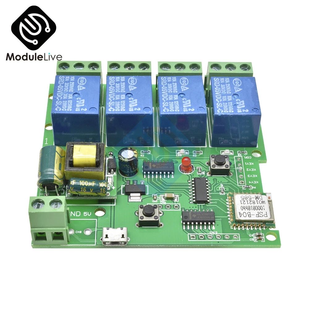 Модуль канала 220 В 4 Wi-Fi беспроводное управление через приложение для телефона