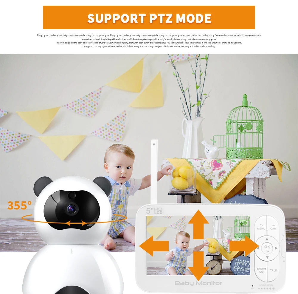 5.0-дюймовый беспроводной видео цветной радионяня с высоким разрешением няня