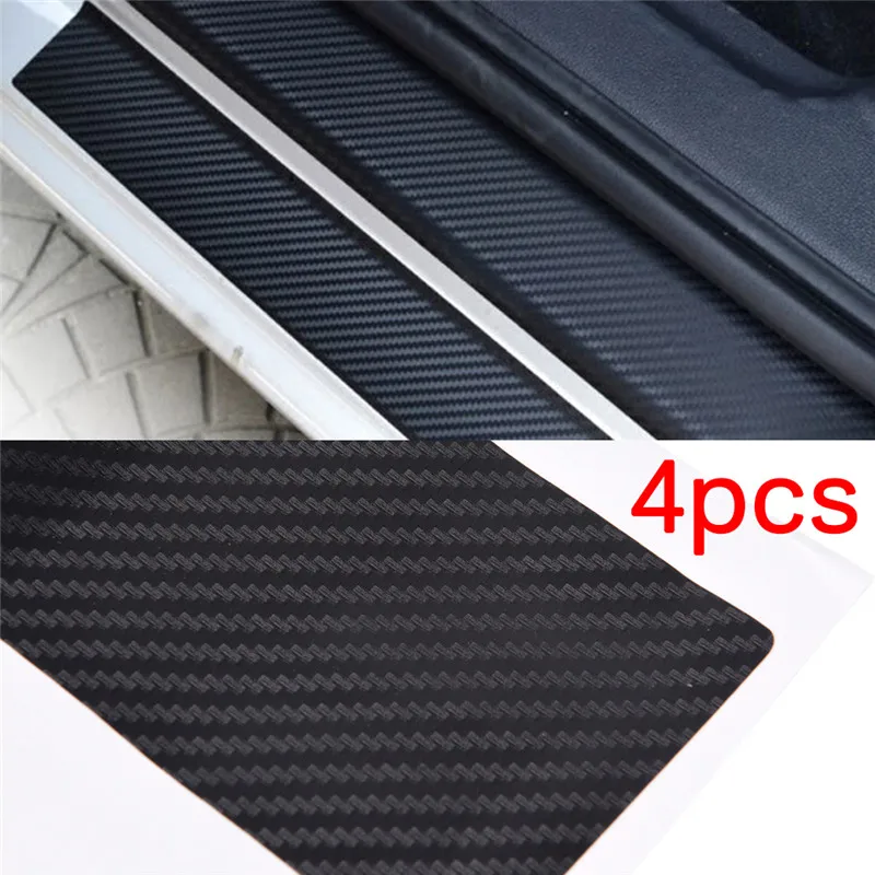 

4Pcs/lot Carbon Fiber Look Car Sticker Black Car Door Plate Stickers Sill Scuff Cover Anti Scratch Decal Universal For All Car
