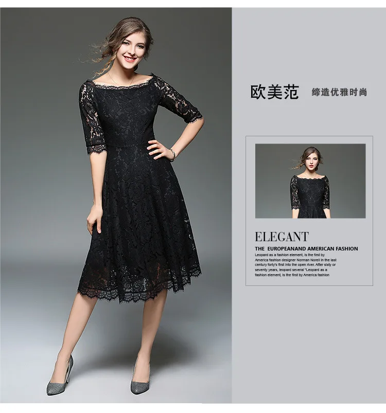 

Slash Neck Dress Women Lace Black Beige vestido de mujer Summer Short Sleeves vestidos de verano A line robe femme women summer