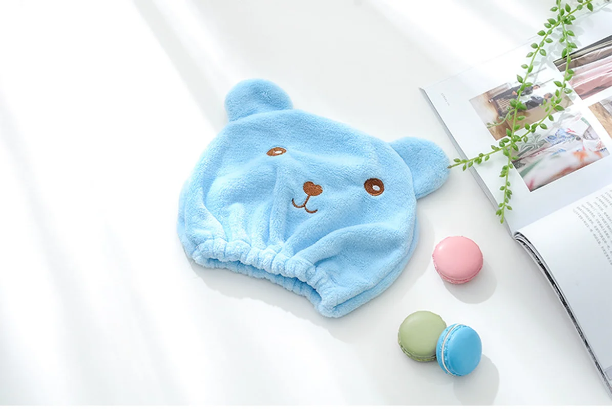 Новый милый медведь для ванной Кепки мягкой микрофибры тюрбан шапка быстрой