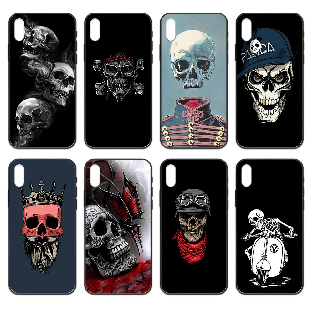 Череп ужас Темный Модный чехол черный для телефона Корпус iphone 4 4s 5 5S SE 5C 6 6S 7 8 plus X XS