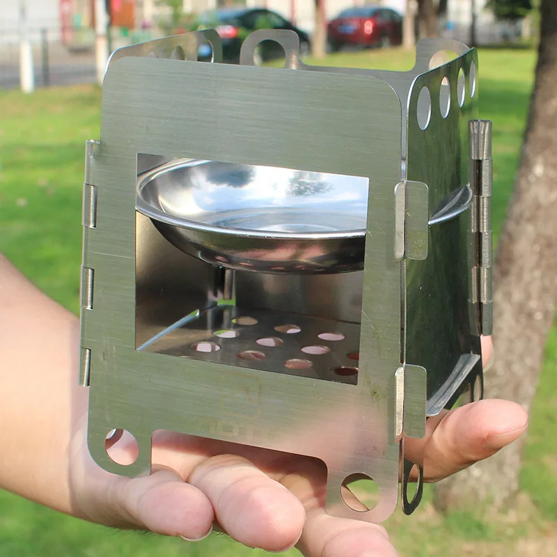 

Portable Outdoor Folding Small Firewood Alcohol Stove Fishing Camping Cooker Direct-fired Wood Stoves Stainless Steel Material
