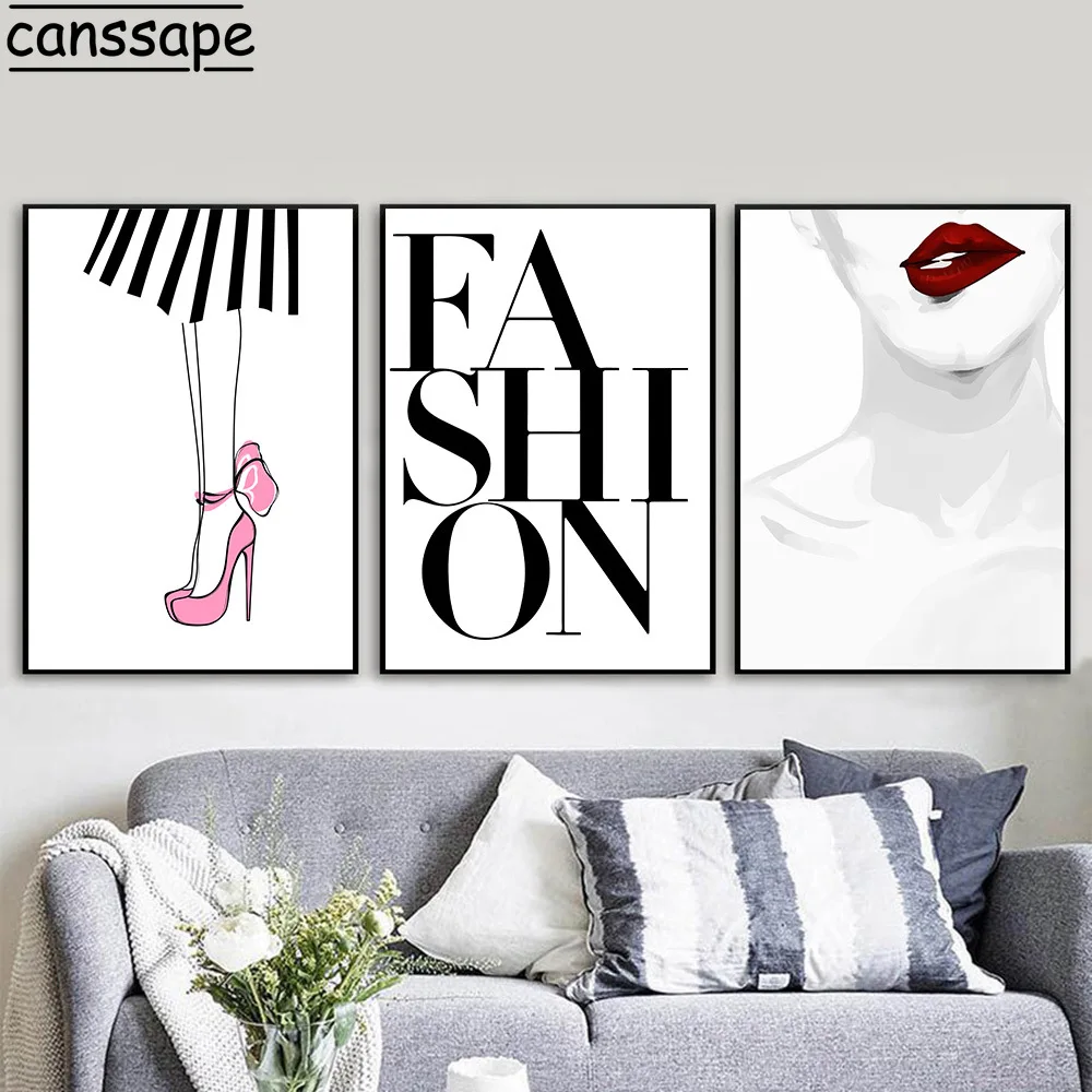 Fashion Poster Print Sexy Lady Canvas Painting Red Lips Posters and Prints Vogue Wall Picture Beauty Salon Girls Room Decoration | Дом и сад