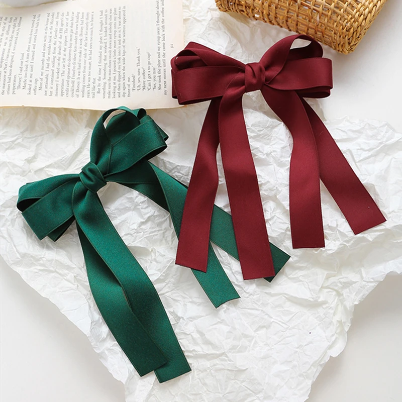 1 шт. модные заколки для волос с бантом из ленты красные и зеленые девочек милые