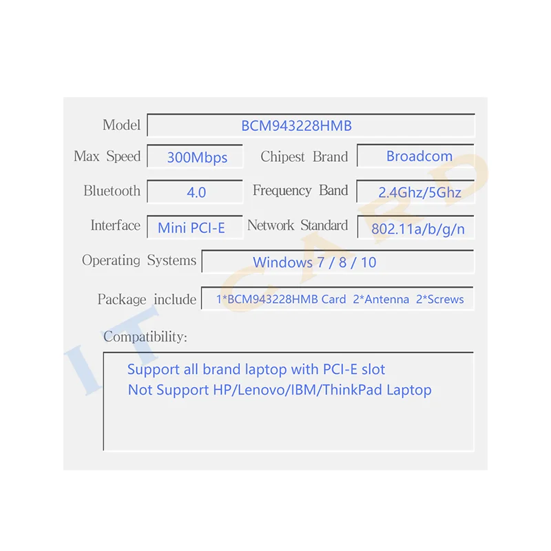 Wi-Fi-карта Broadcom BCM943228HMB 2 4 ГГц/5 ГГц 802.11a/b/g/n 300 Мбит/с Bluetooth 0 | Компьютеры и офис