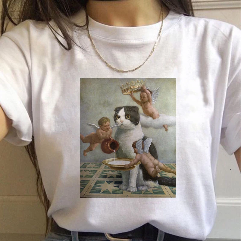 Harajuku Mona Lisa Футболка женская Эстетическая рубашка Ullzang Винтажная 90s Новая модная