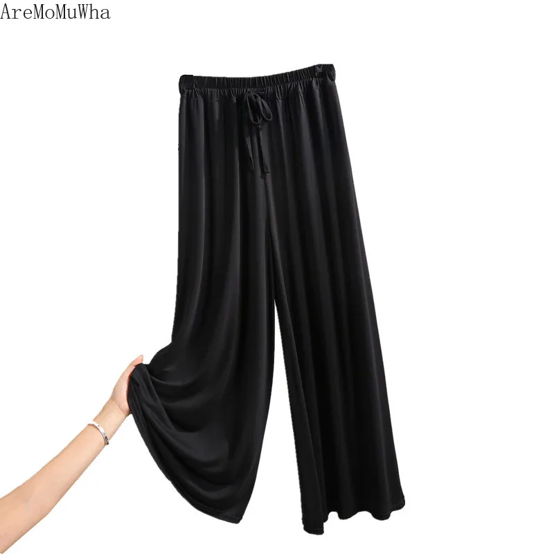 Тонкие брюки из модала с широкими штанинами женские летние свободные прямые