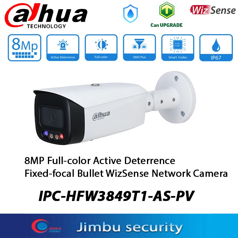 Dahua 8MP POE 4K Full-color IPtv Camera IPC-HFW3849T1-AS-PV H.265 IR30m Built-in Mic AI WizSense Bullet Outdoor Network Camera