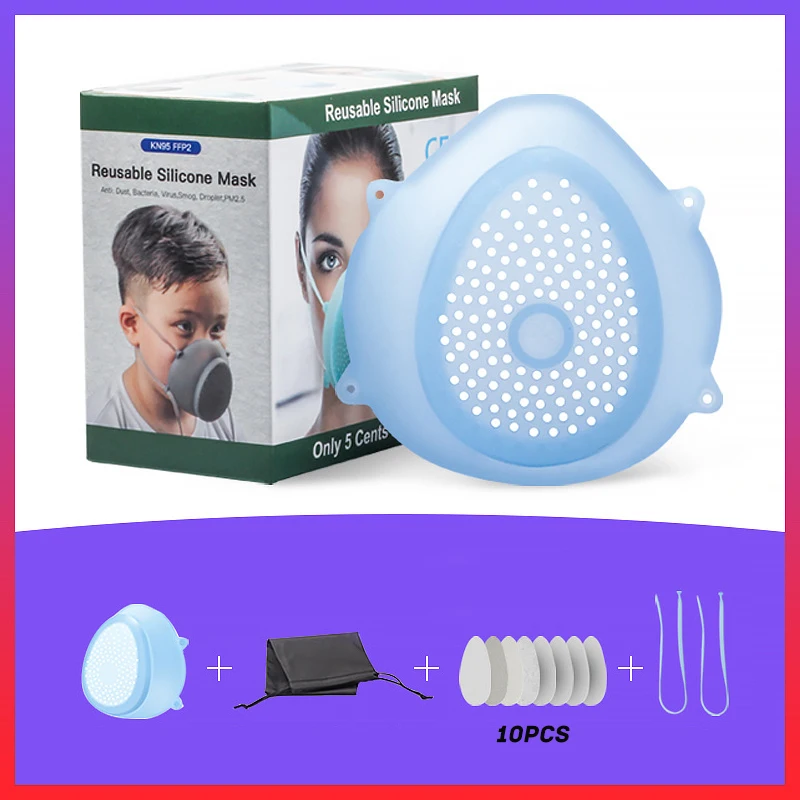 

2020 New Silicone Mask Breathable Respirator Unisex Mask Reusable Washable Dust Anti-saliva Mask Gift 10 Filters Adult children