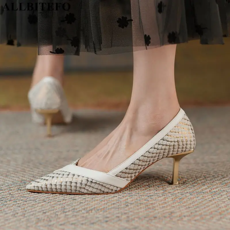 

ALLBITEFO pointed toe Scale texture stiletto genuine leather high heel shoes fashion sexy party women heels shoes high heels