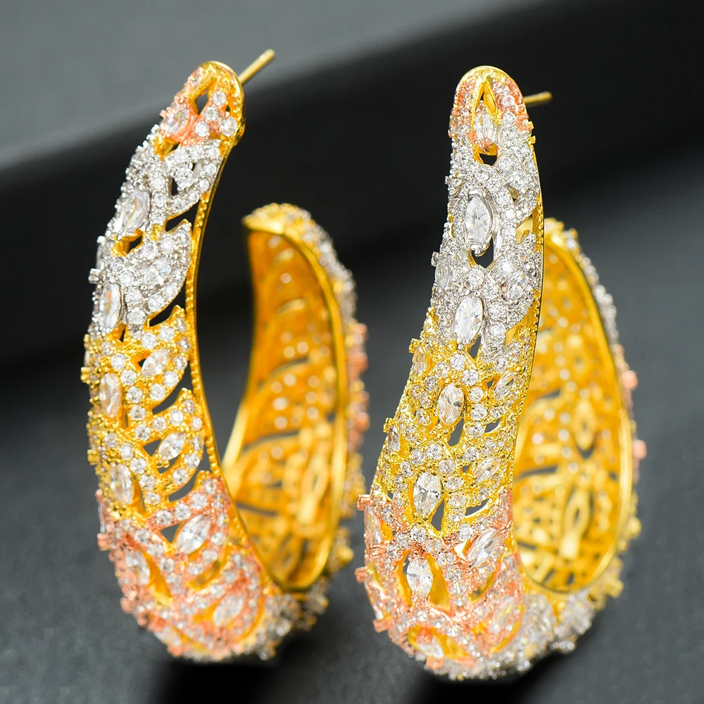 

GODKI Jimbora Luxury Charm Design Noble Dangle Tricolor Earring Women Full Mirco CZ Paved Cubic Zircon Wedding Fashion Jewelry