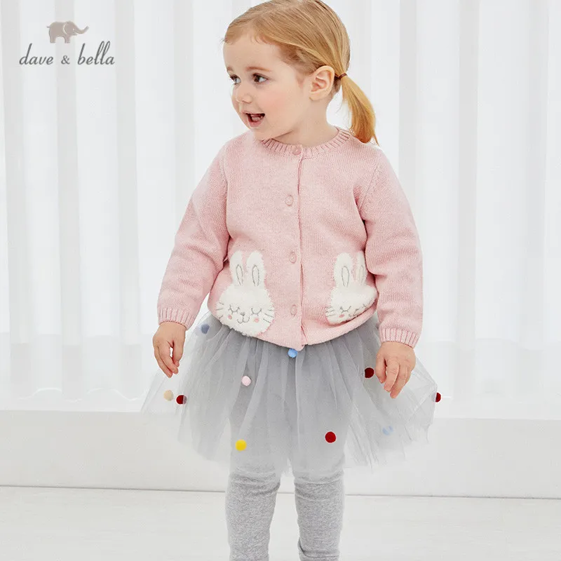 

DBM14397-1 dave bella autumn infant baby girls fashion cartoon rabbit cardigan kids toddler coat children cute knitted sweater