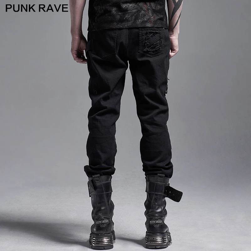 Beste Punk Rave Mannen Punk Slim Fit Decadente Broek Knappe Flarden Katoen Gothic Dagelijks Twill Geweven Casual Potlood Broek Streetwear