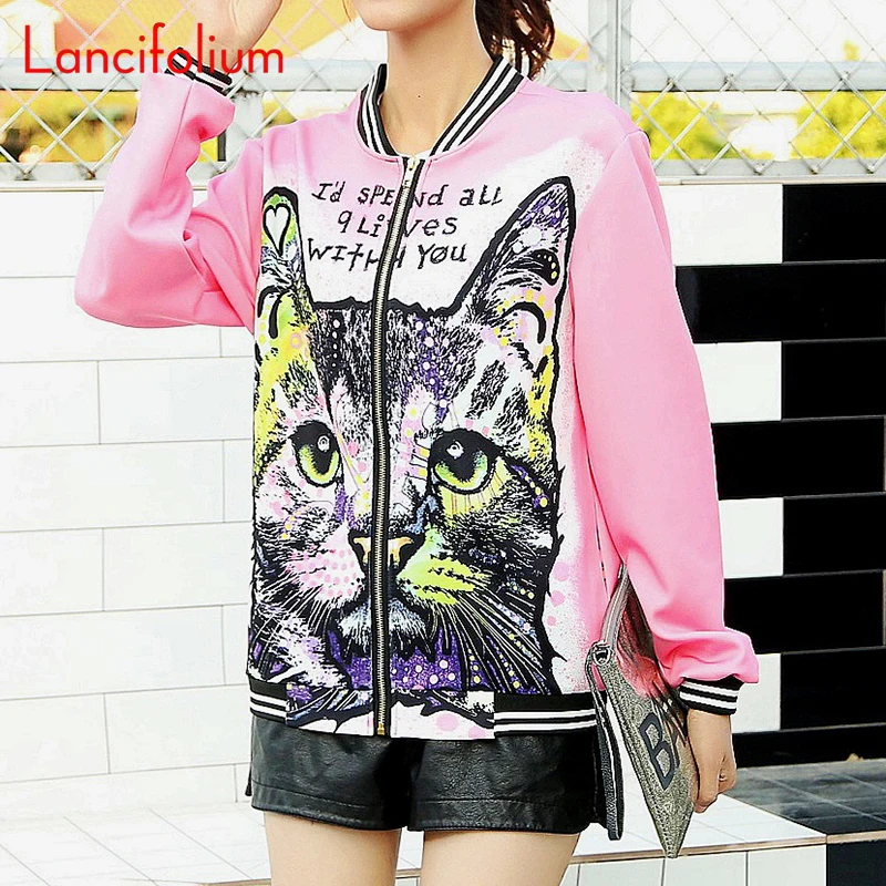 

Letter Animal Print Bomber Jacket Women Spring Autumn Coat Wind Breaker 2020 Purple Streetwear Kpop Outwear Ladies Casual Coat