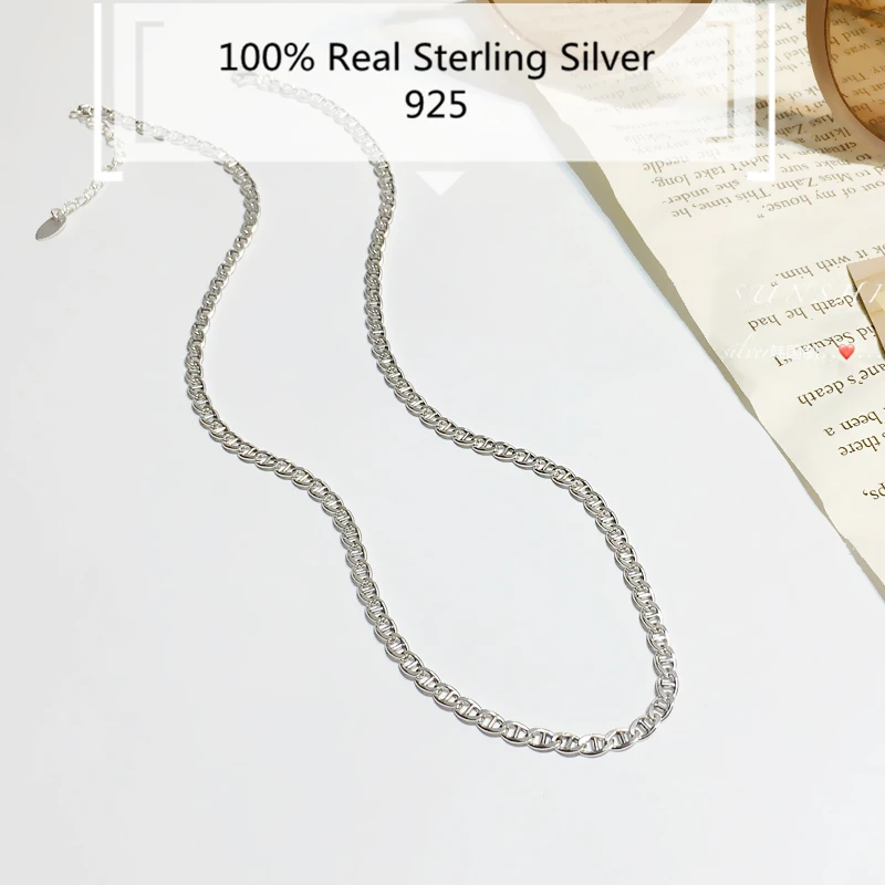 

100% Authentic s925 Sterling Silver Jewelry France Chokers for Women Classic Link Chain Necklace 925 silver Original Party Gift