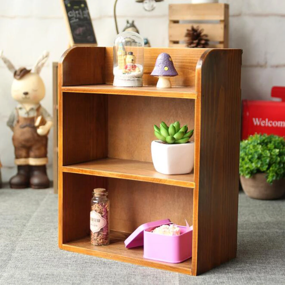 

Wooden Desktop Shelf Storage Rack Shelves Case Box Book Holder With Drawers Makeup Organizer Display Home Decoration